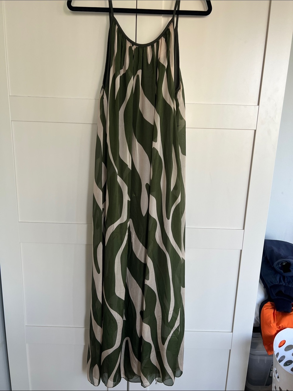 Olive & Cream Abstract Maxi Slip Dress made in Italy
